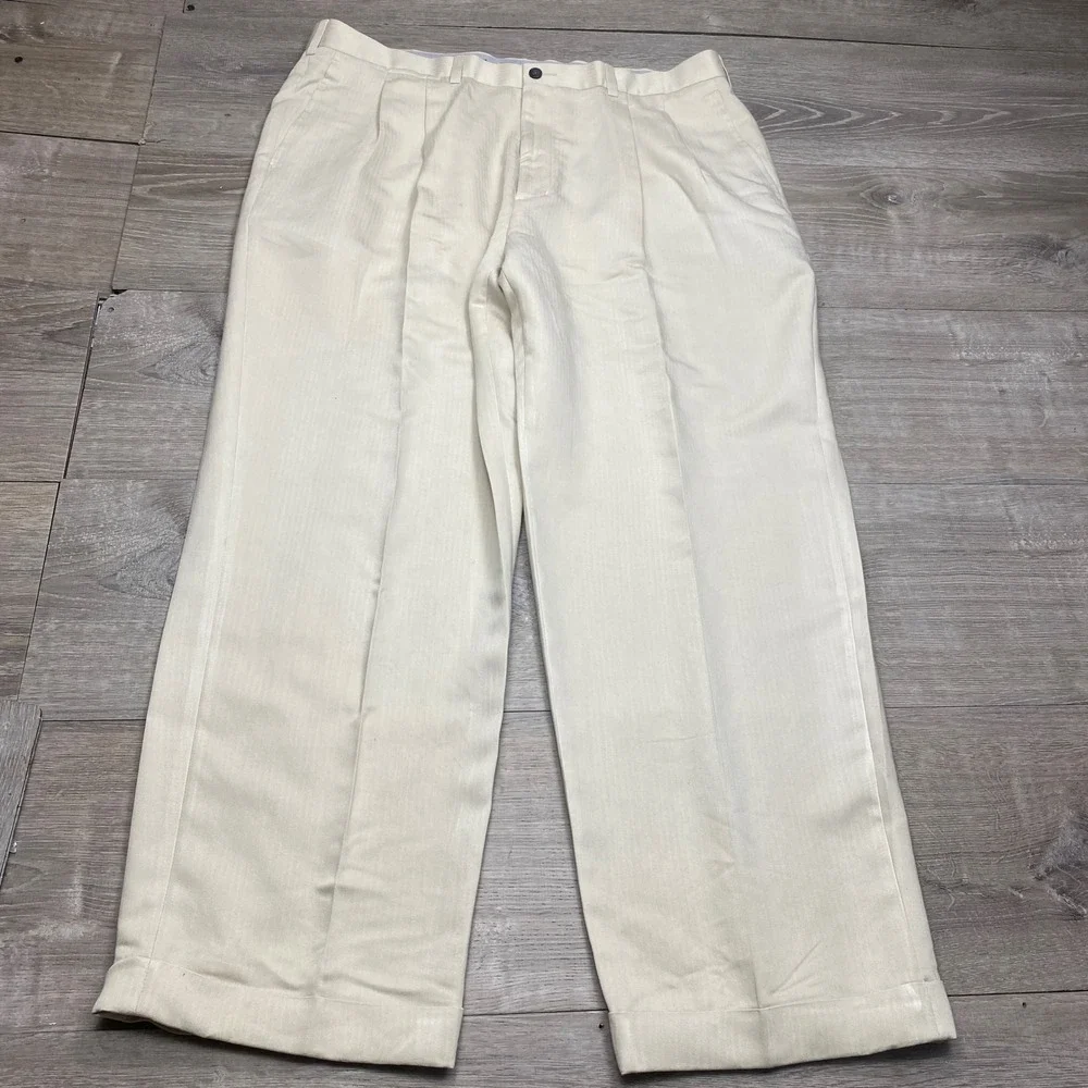 Ping Golf Pants Mens 40x30 Cream Beach Pleated Rayon Blend Cuffed Trousers Wide